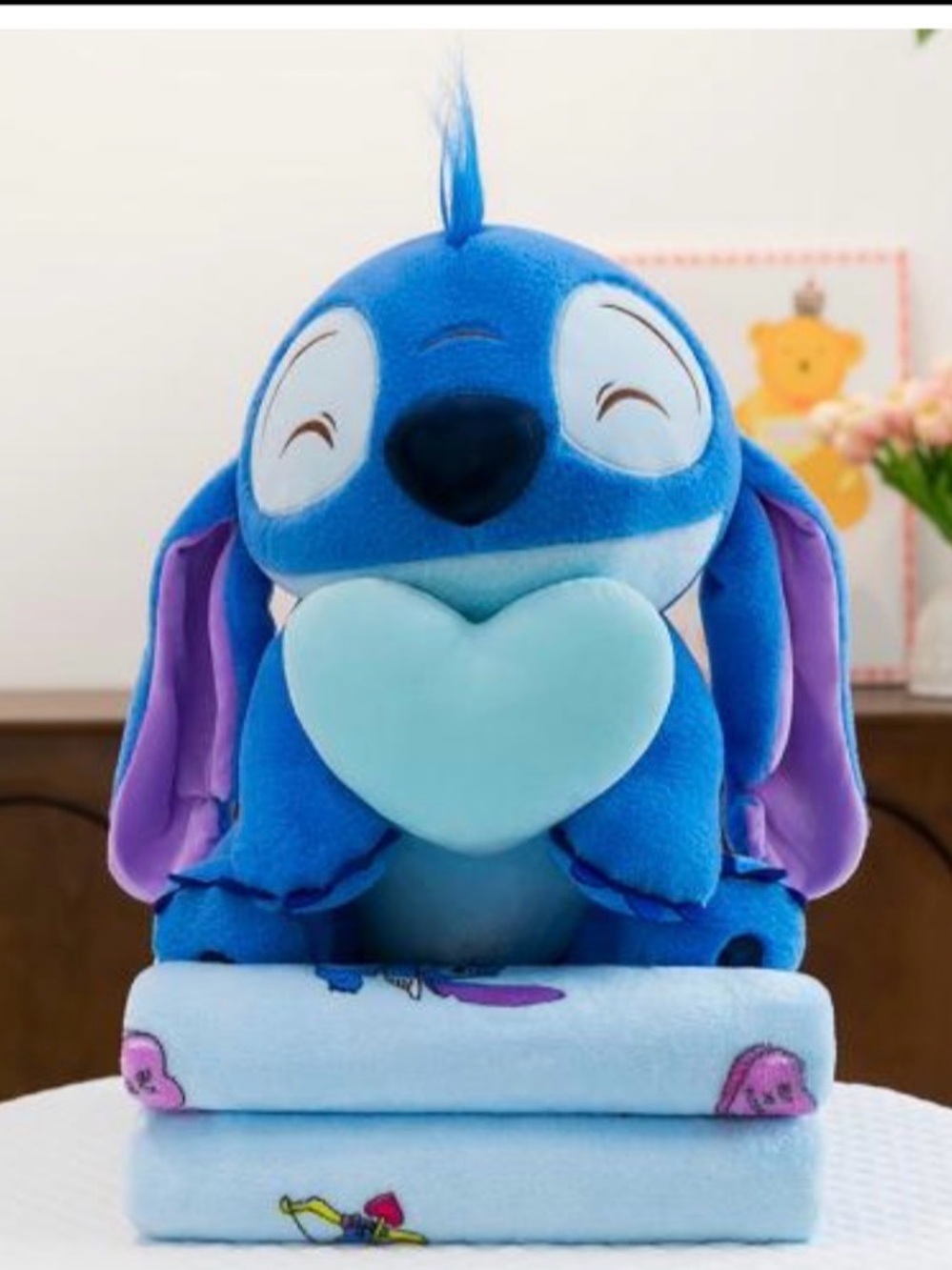 Blue Plush Stitch-Inspired Stuffed Animal with Heart